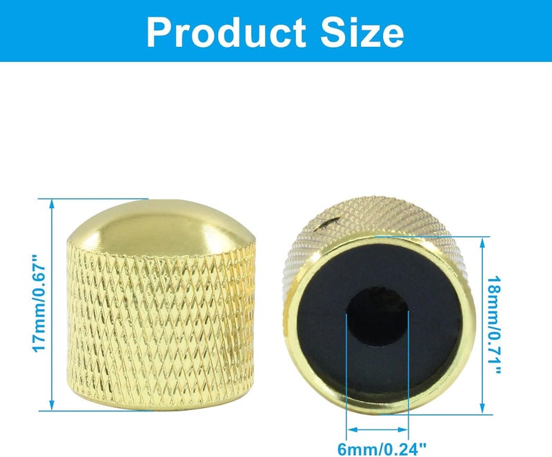Dijedev 4 Pcs Metal Guitar Knobs, Volume Tone Control Knobs, Dome Knobs Replacement Parts, Knurled Guitar Knob for Electric Guitar and Bass Players (Gold) - Image 2
